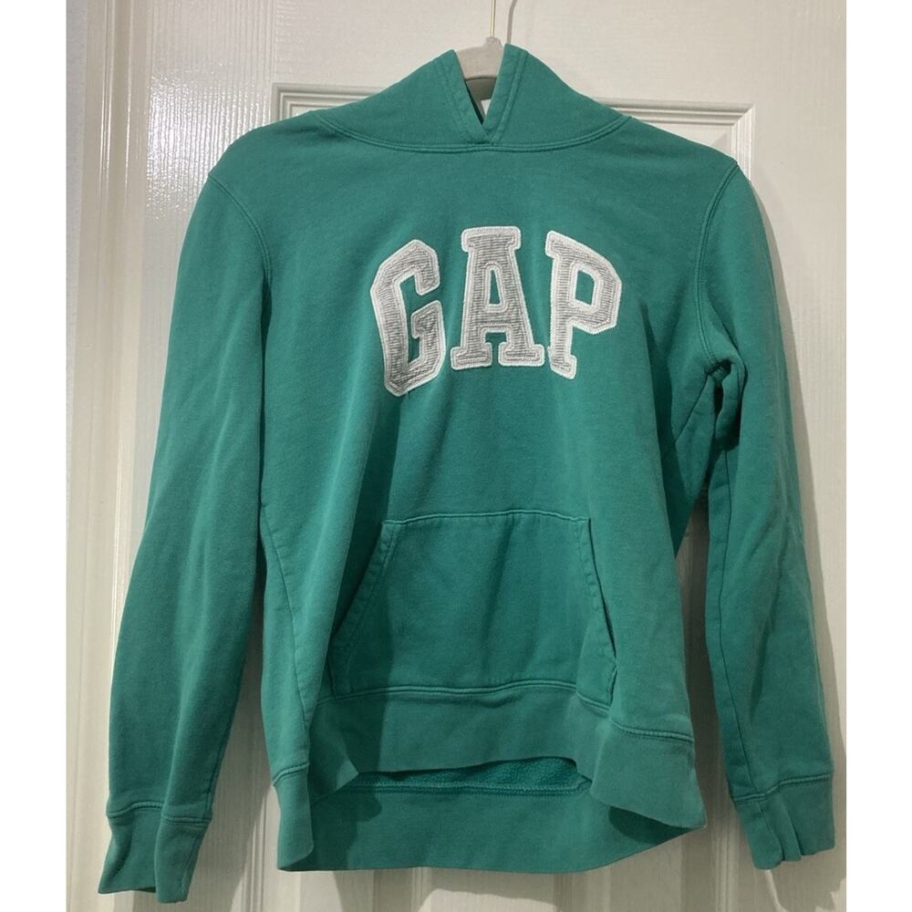 Vintage GAP Spellout Green Hoodie - Womens Small Sweatshirt Embroidered